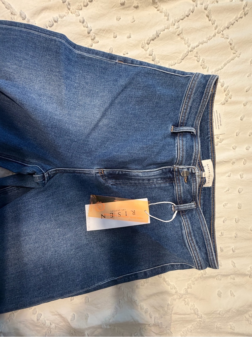 Wide Leg Flare Jeans in Dark Blue Denim - Picture 2 of 3